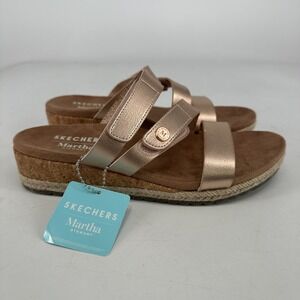 Skechers Wedge Sandal Womens 7 Rose Gold Martha Stewart Breezie Shiny Luster NEW